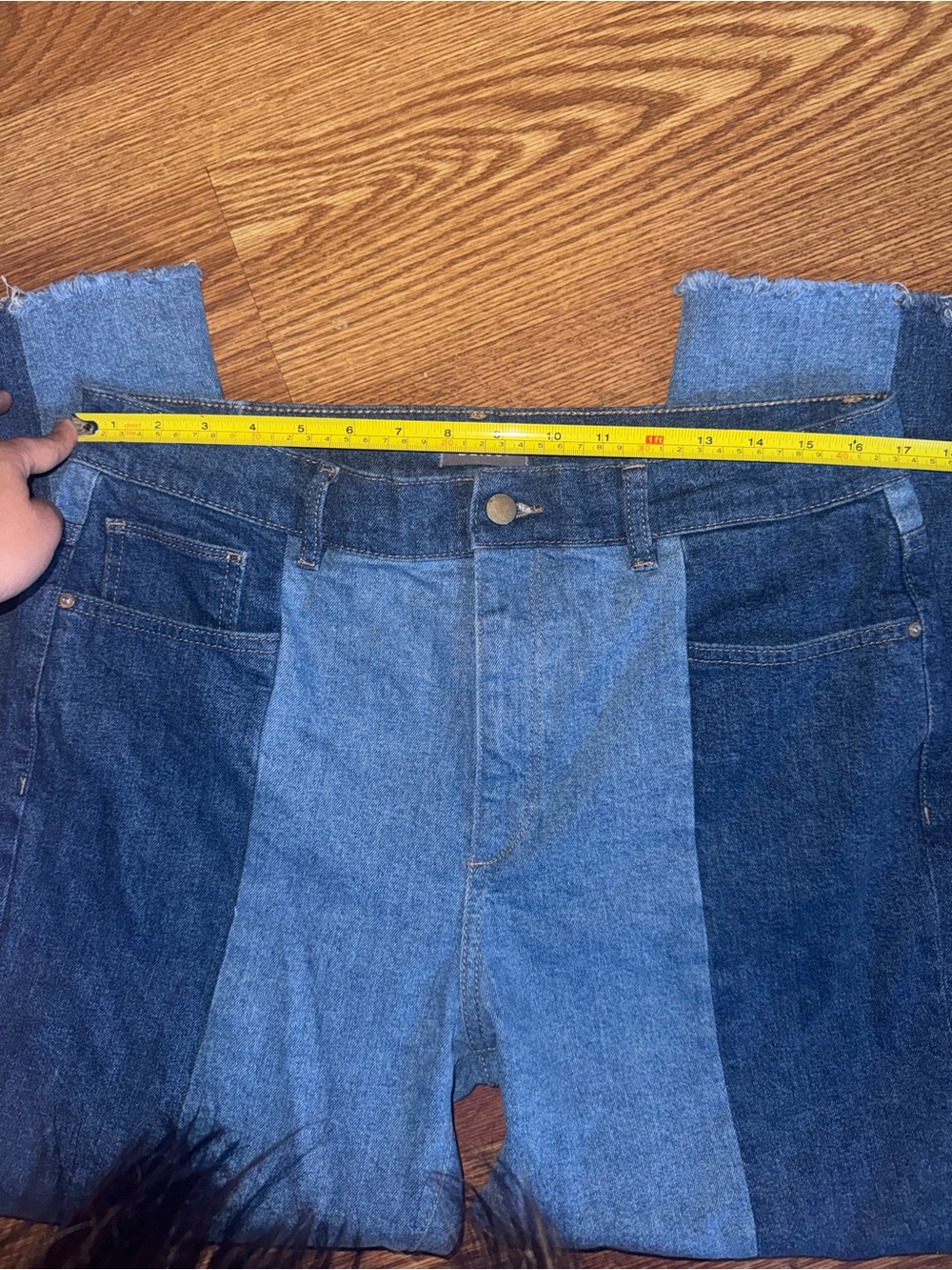 DL1961 Colorblock Cropped Straight Leg Jeans Size 32 | Raw Hem Denim - Picture 2 of 10